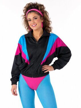 Vintage 80s Aerobics Jacket Alpha Factor Spandex Black S/M
